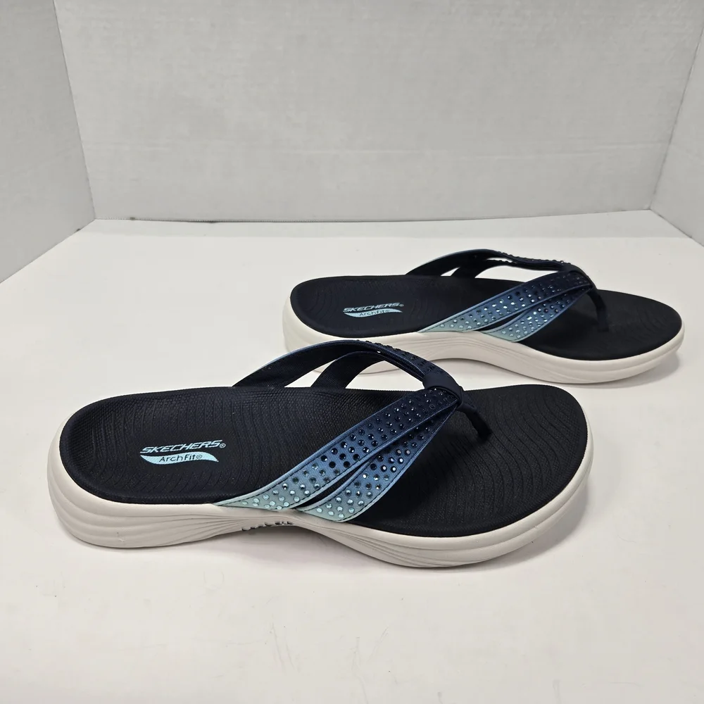 Skechers Women's Arch Fit Radiance Ombre Blue Rhinestone Sandals Size 7 Wide - Picture 3 of 12